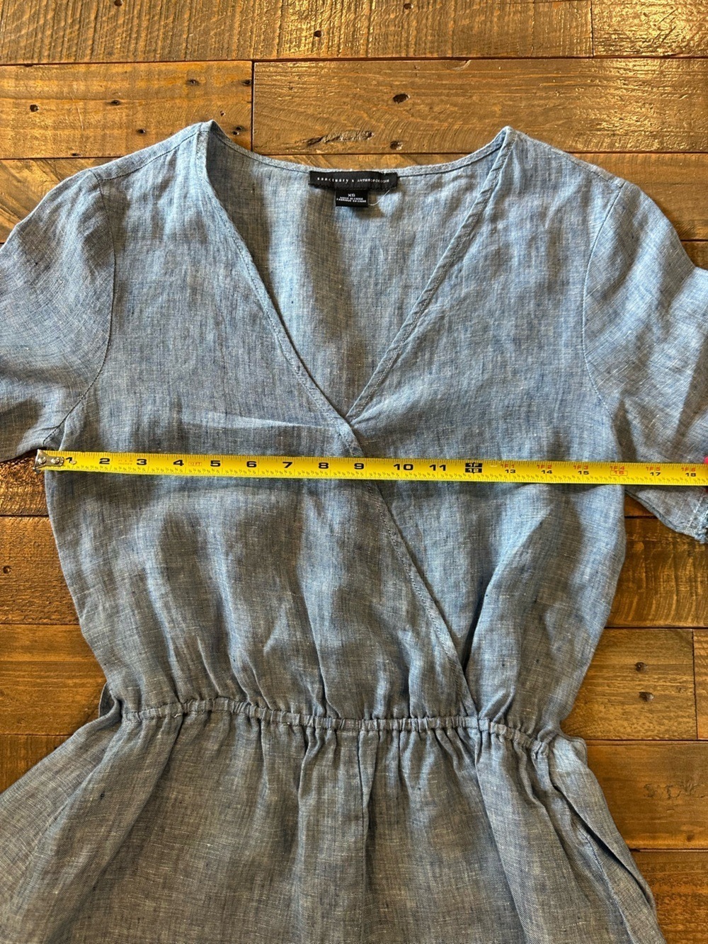 Sanctuary x Anthropologie Montana Blue Linen Front Wrap Tie Waist Romper Sz XS - Picture 7 of 10